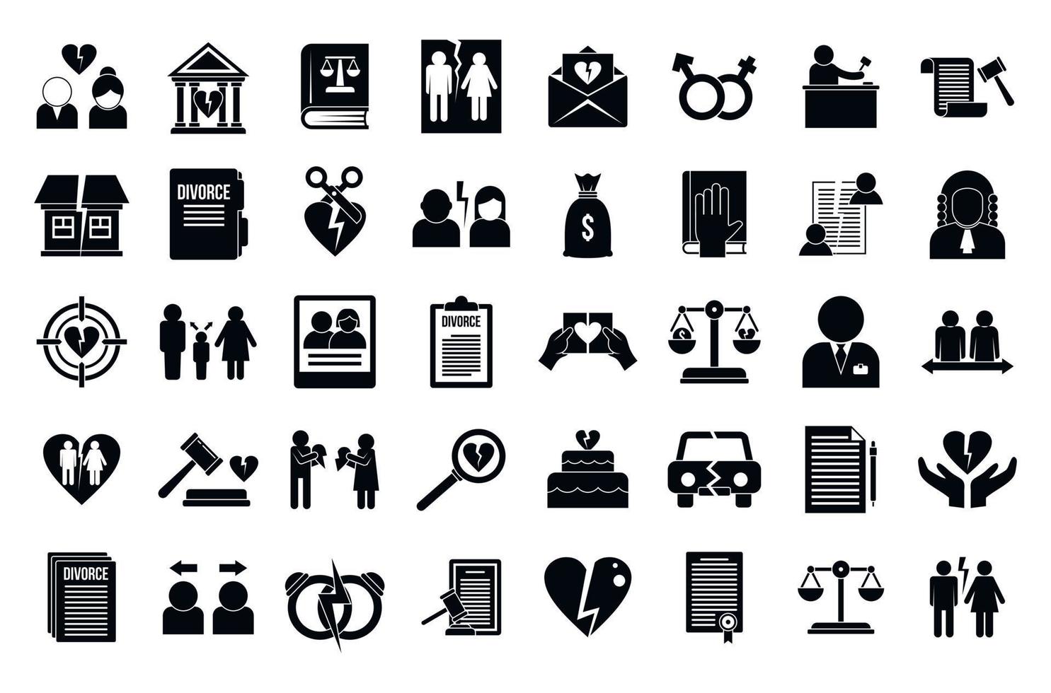 Divorce icons set, simple style vector