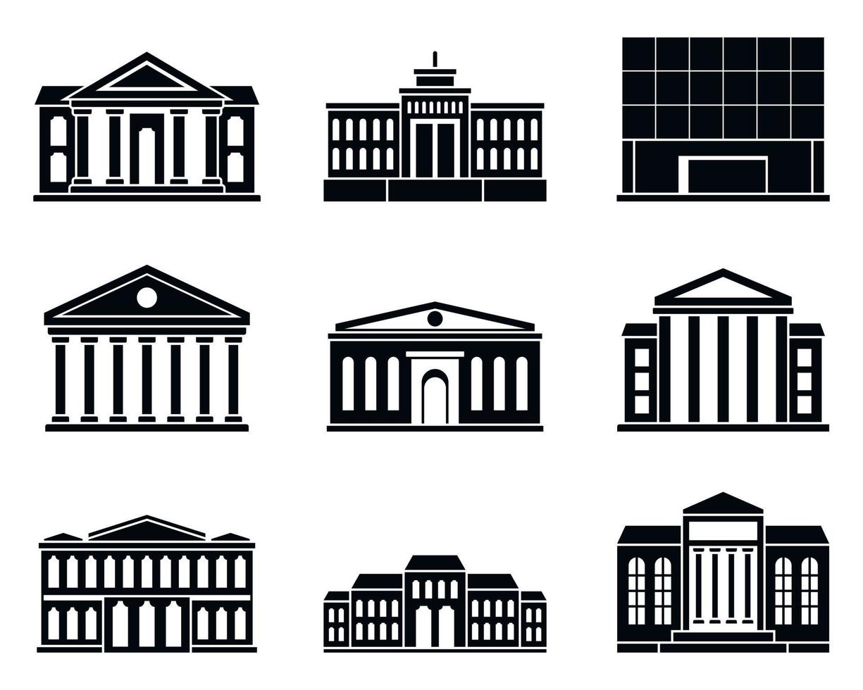 conjunto de iconos del museo del teatro de la ciudad, estilo simple vector