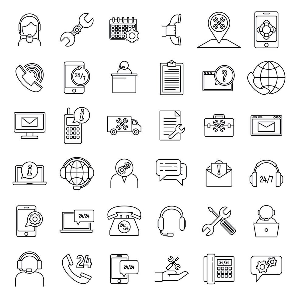 Call service center icons set, outline style vector