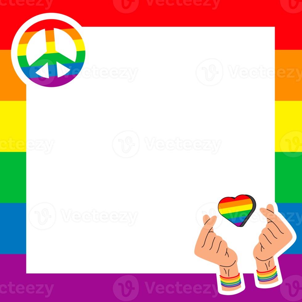 trots frame. lgbt-symbolen. liefde, hart, vlag in regenboogkleuren, homo, lesbische parade, vectorillustratie png