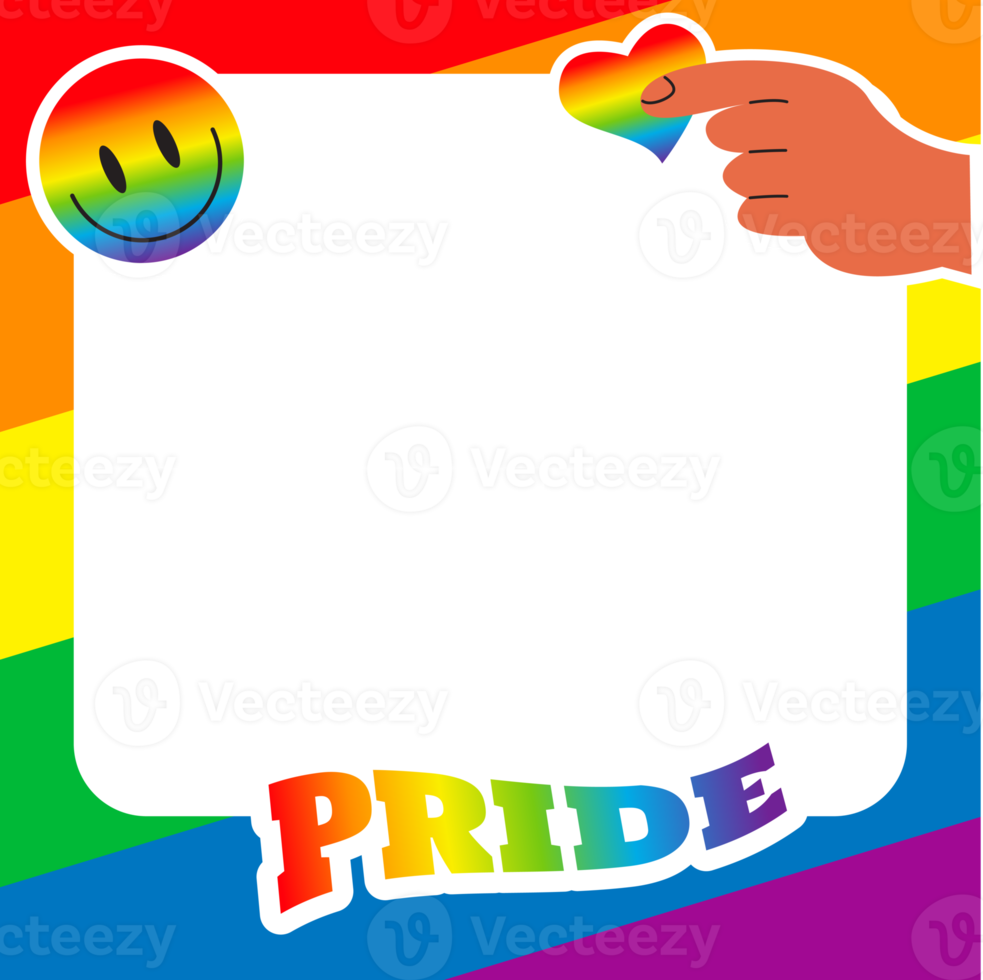 Pride frame. LGBT symbols. Love, heart, flag in rainbow colours, Gay, lesbian parade, Vector  illustration png