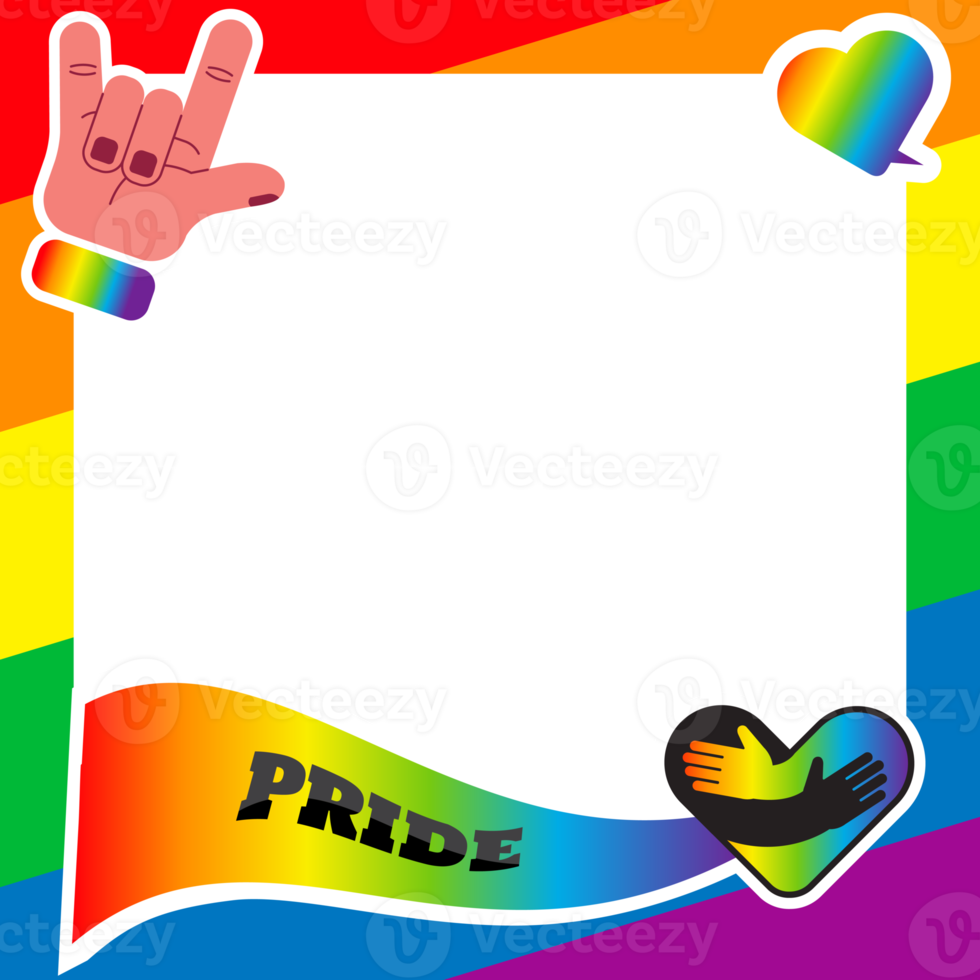 Pride frame. LGBT symbols. Love, heart, flag in rainbow colours, Gay, lesbian parade, Vector  illustration png