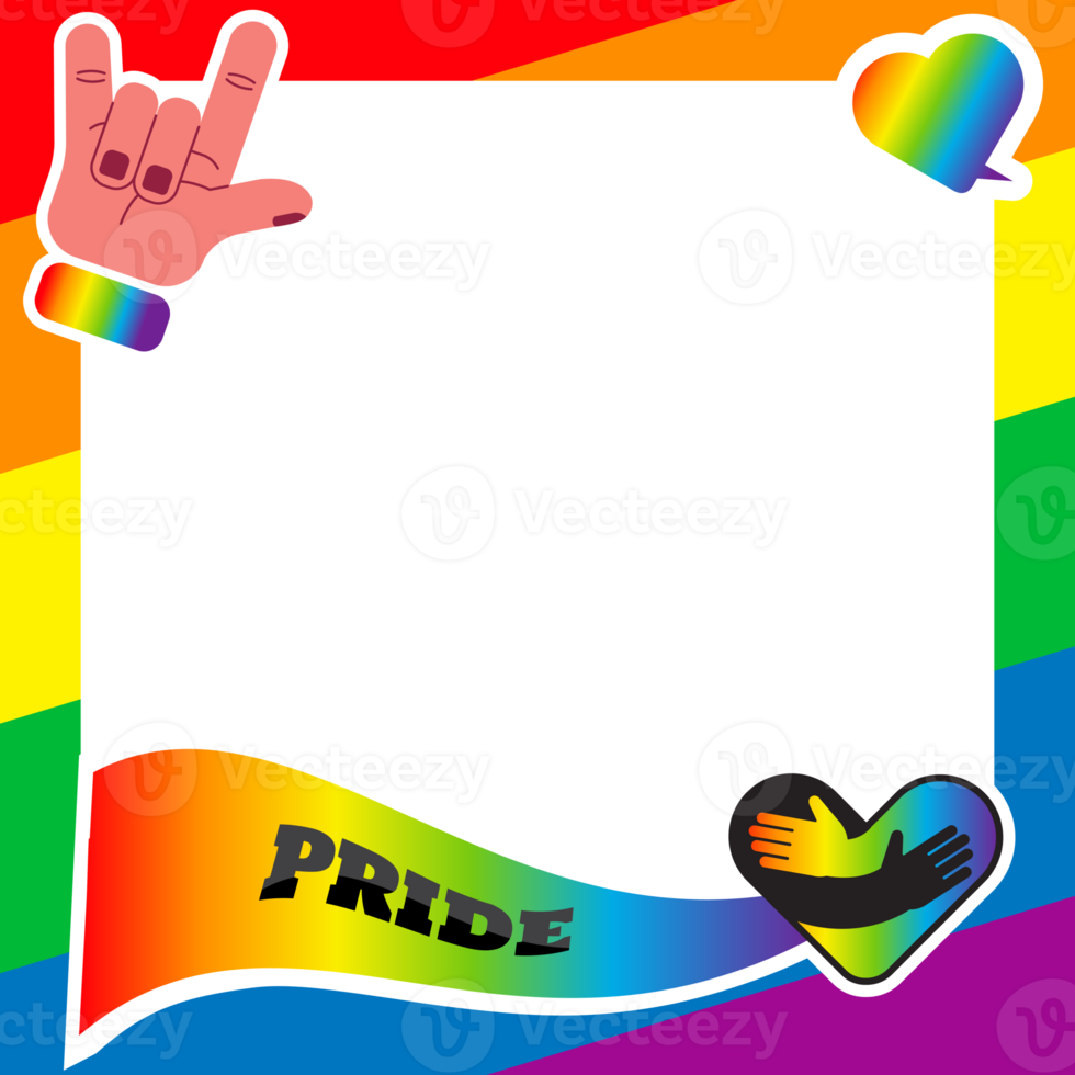 Pride frame. LGBT symbols. Love, heart, flag in rainbow colours, Gay, lesbian parade, Vector  illustration png