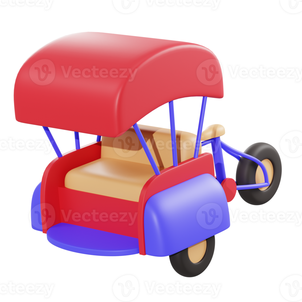 3D-illustration becak fordonsobjekt png