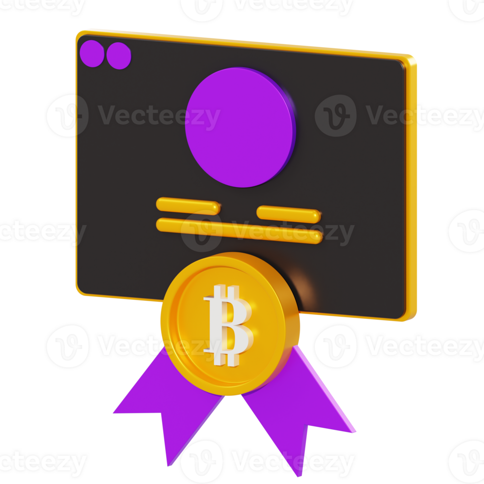 certificado de bitcoin de ilustración 3d png