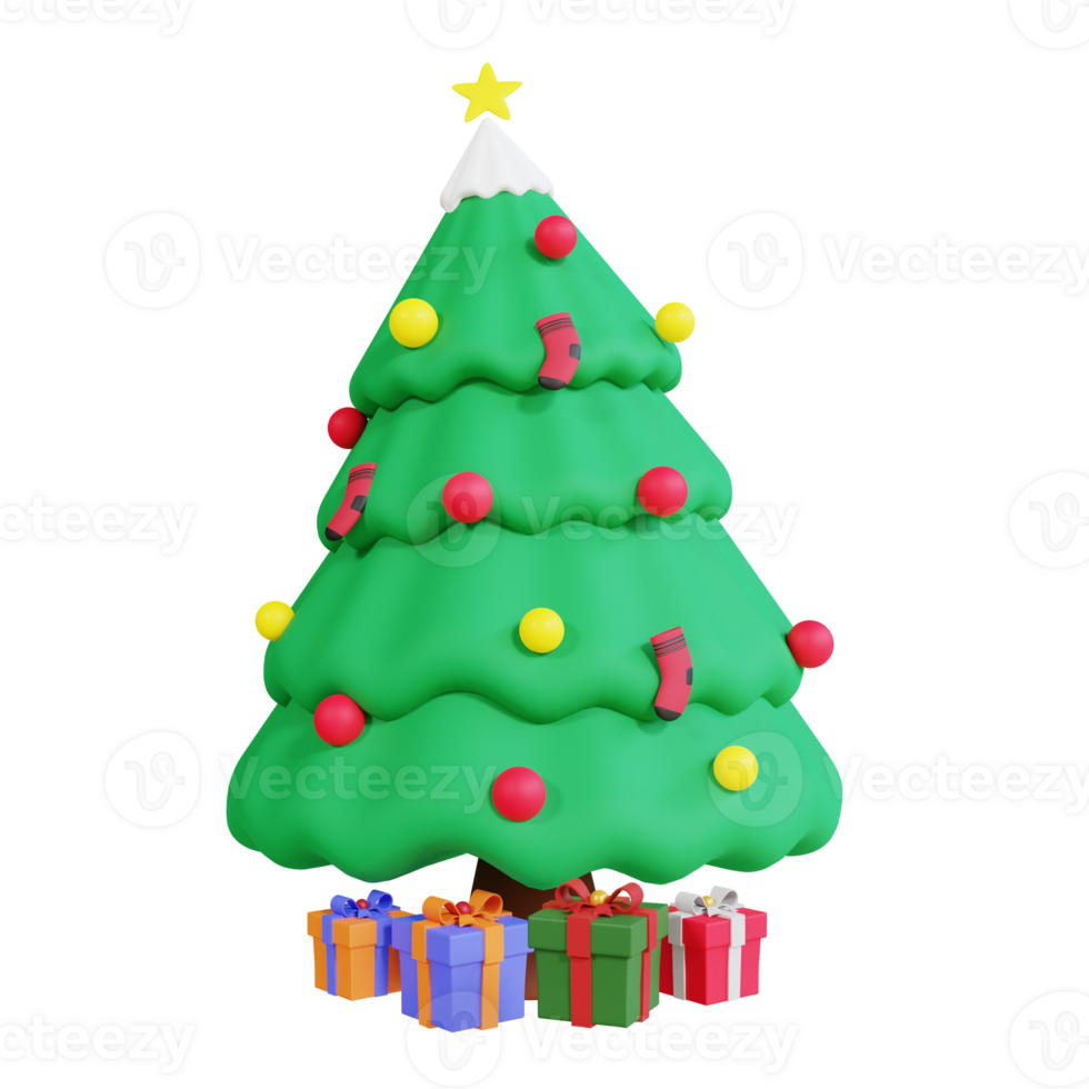 3d icona albero di Natale e confezione regalo png