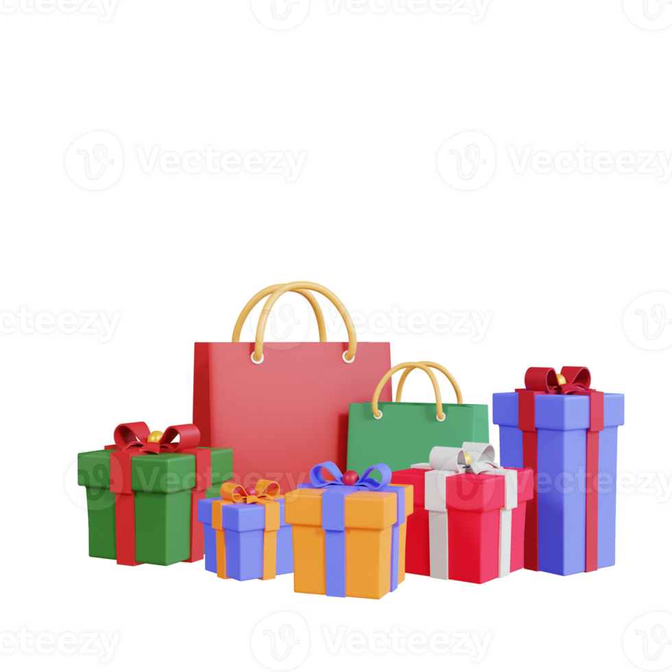 3d christmas shopping bag and gift box png