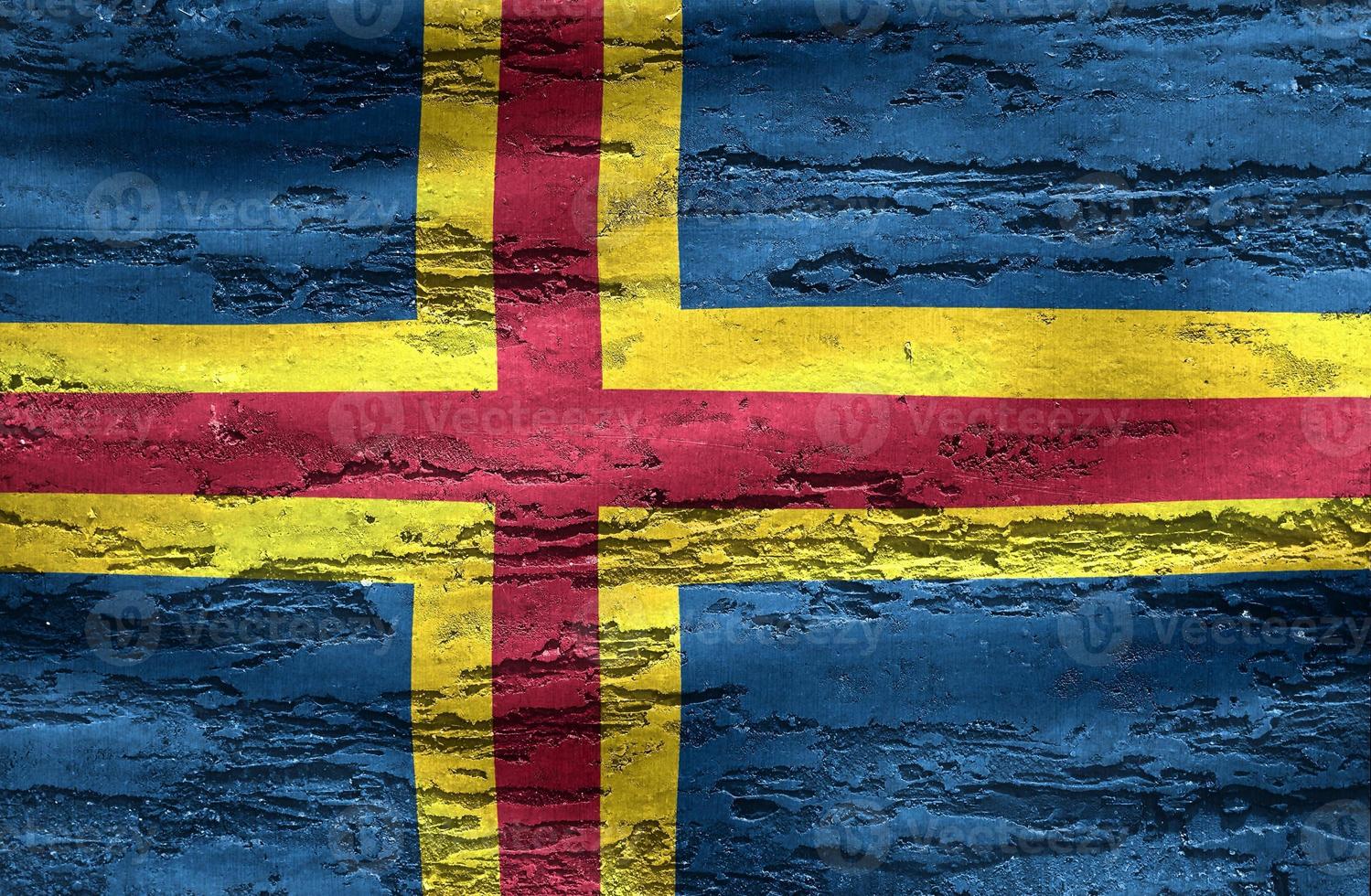 Aland Islands flag - realistic waving fabric flag photo