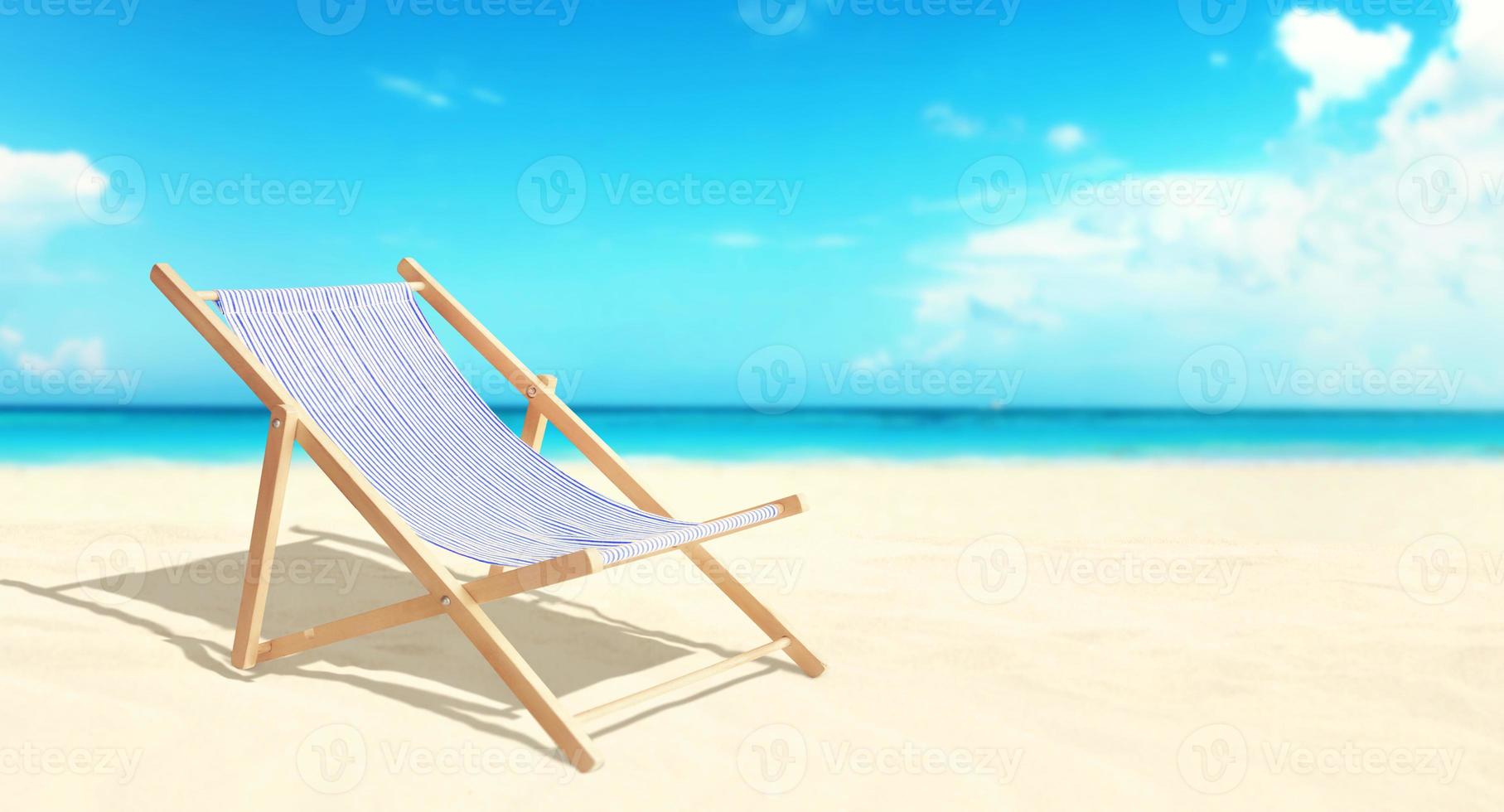 Relax on tropical beach in the sun on deck chairs. photo