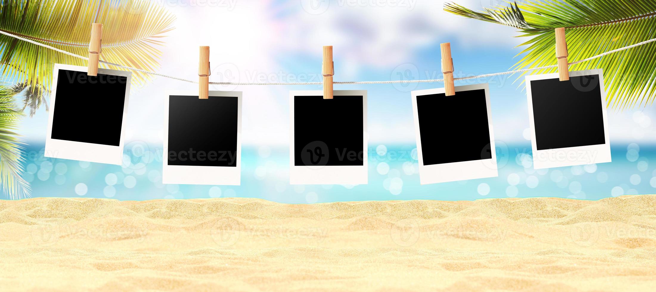 Landscape with photos on tropical beach - summer holiday.