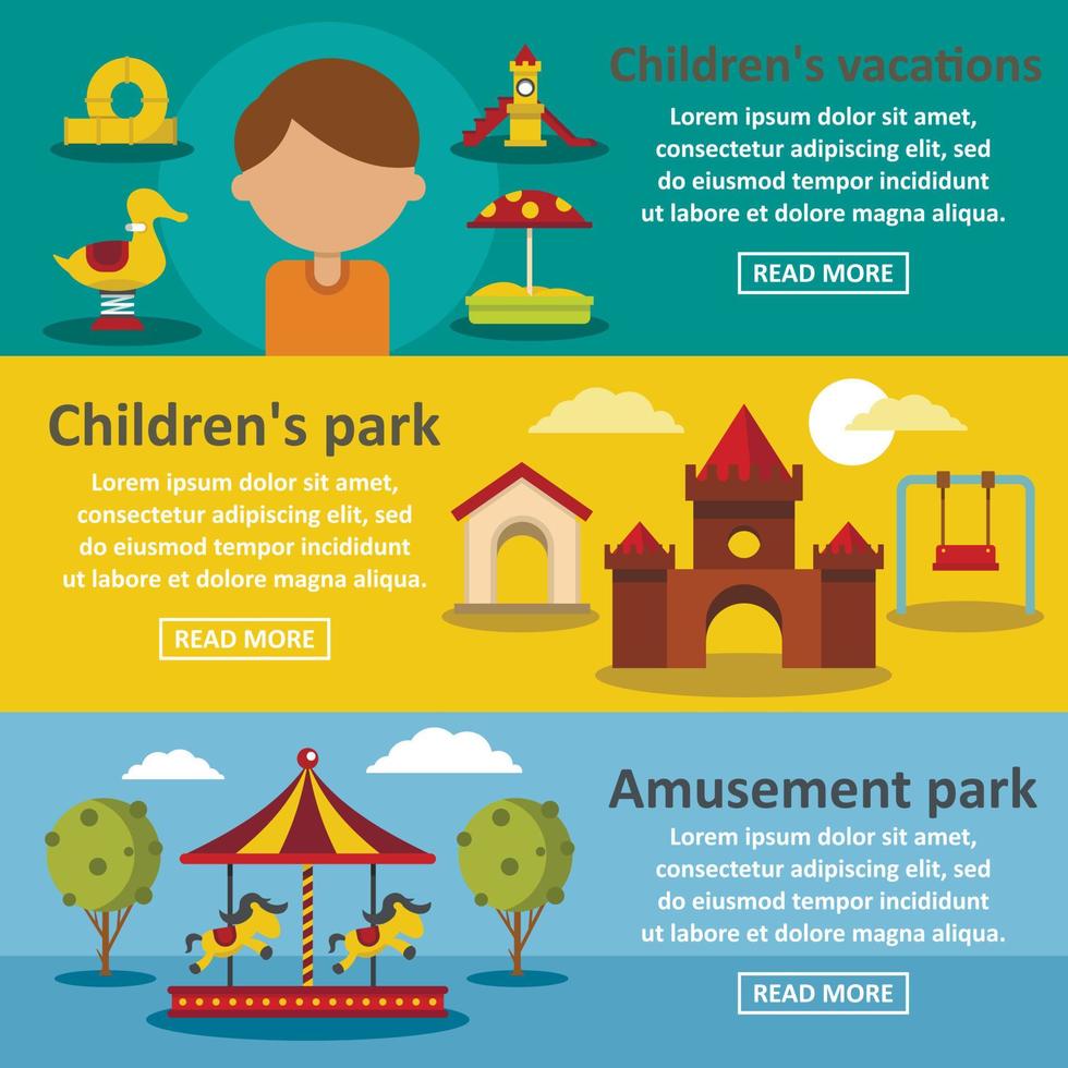 Playground banner horizontal set, flat style vector