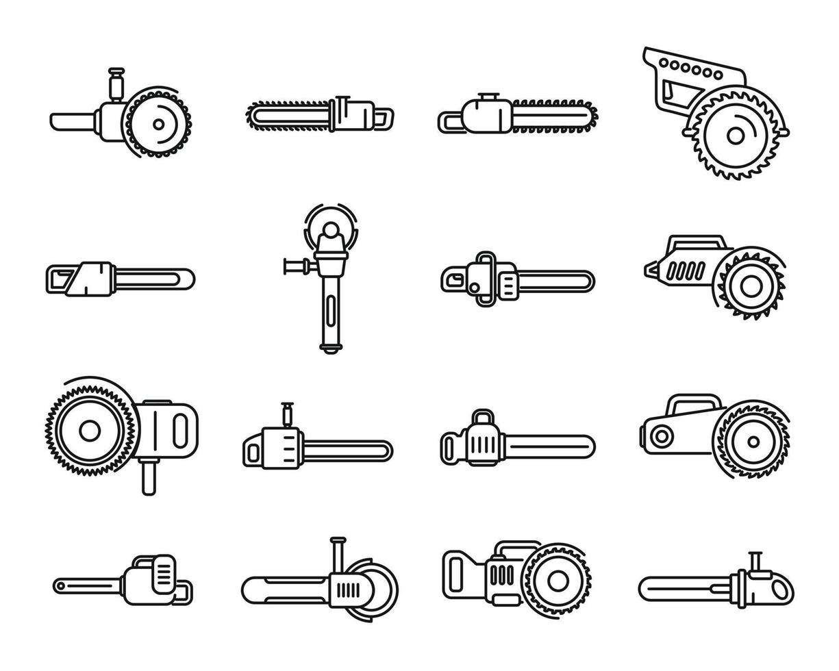 Electric saw icons set outline vector. Chainsaw equipment vector