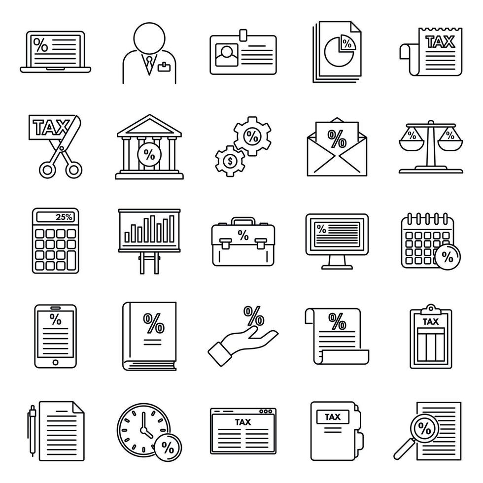 State tax regulation icons set, outline style vector