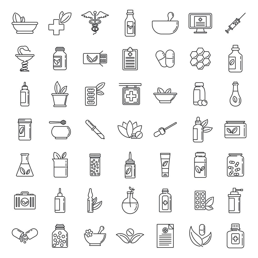 Homeopathy health icons set, outline style vector