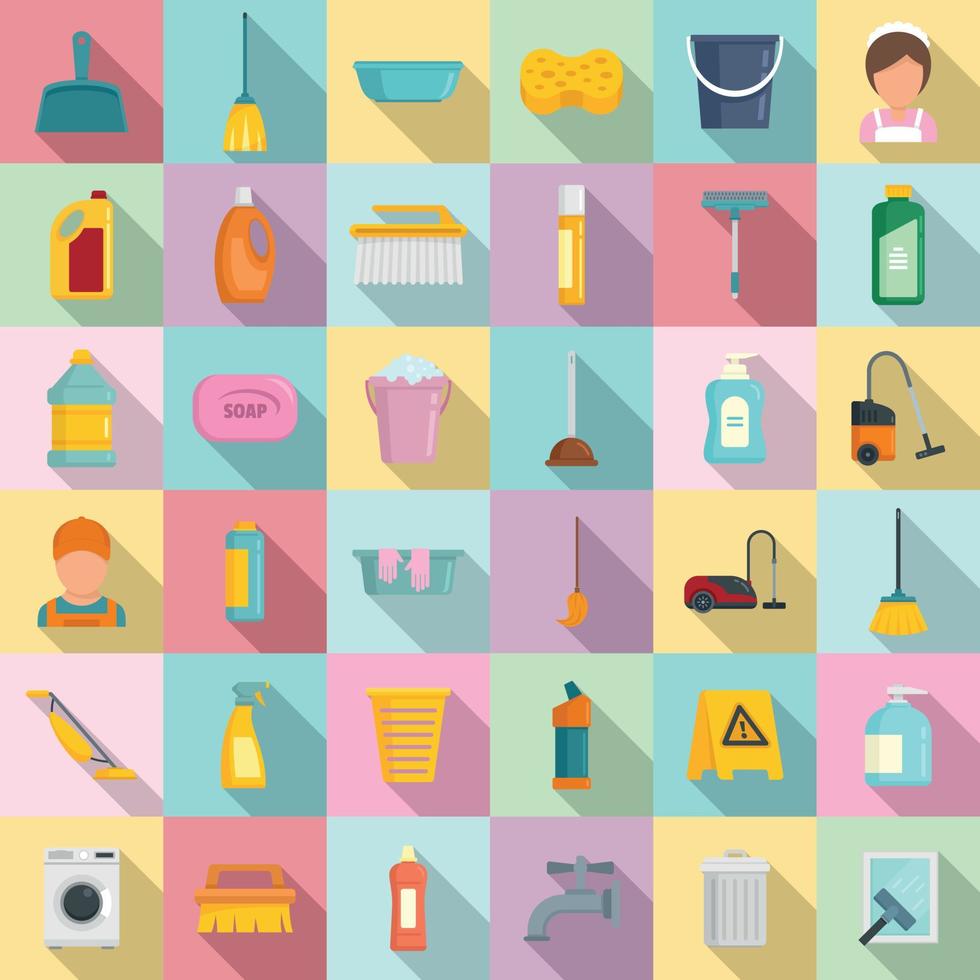 Cleaning services icons set, flat style vector
