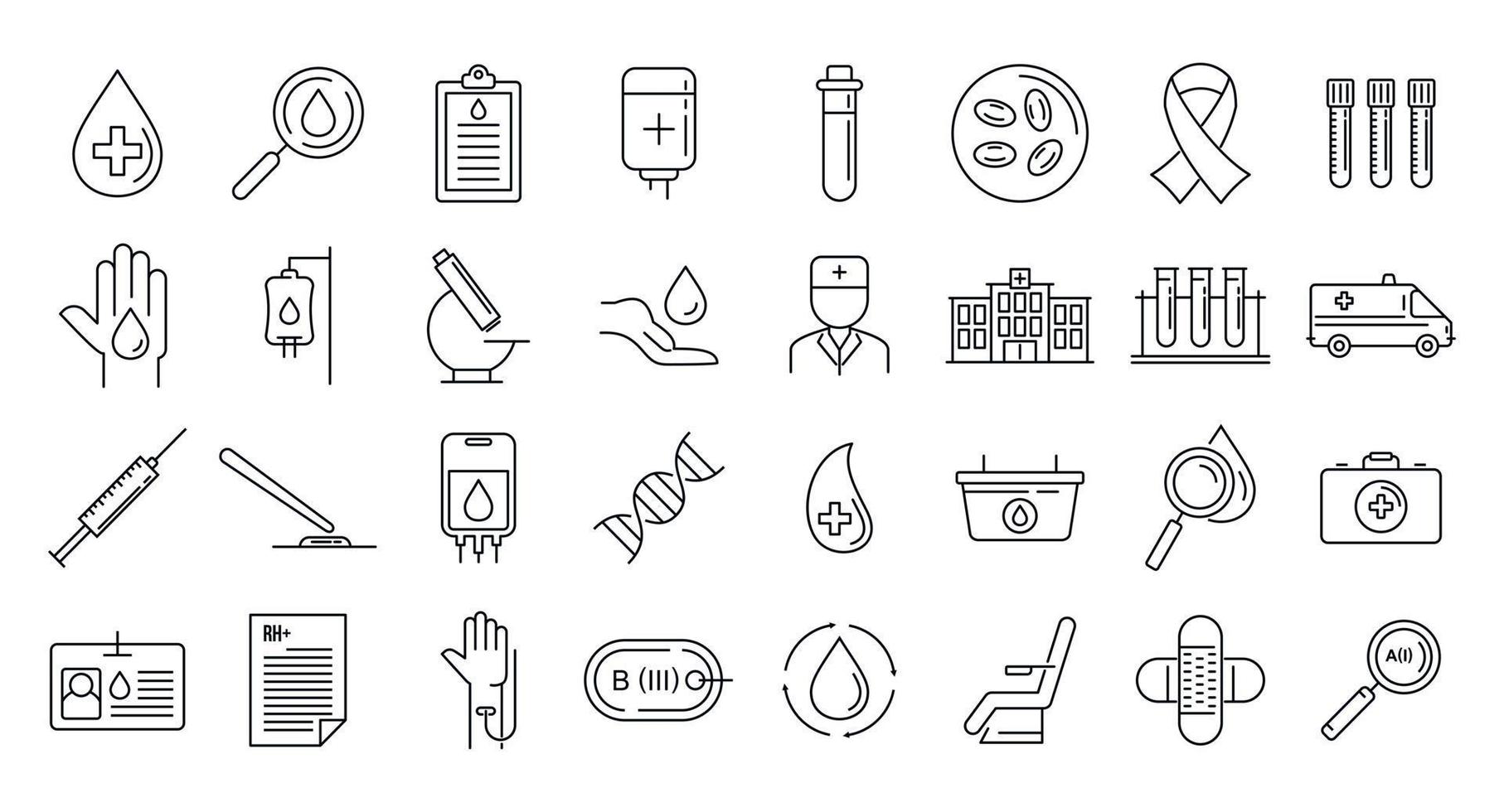 Blood donation icons set, outline style vector