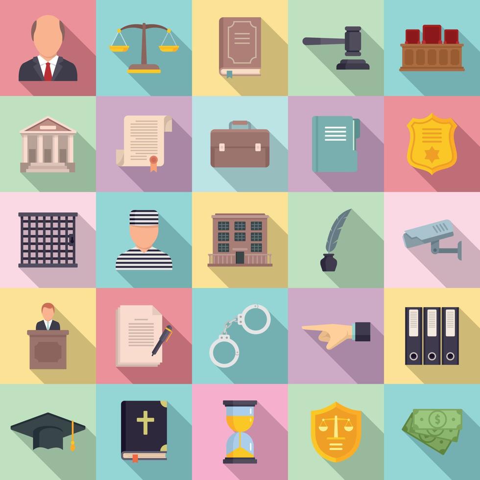 Prosecutor icons set, flat style vector