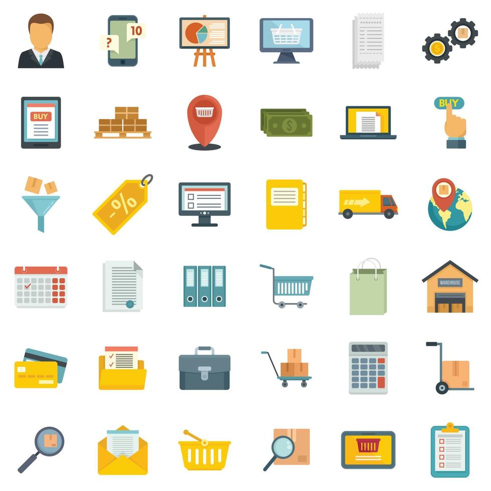 Purchasing Manager icons set flat vector isolated