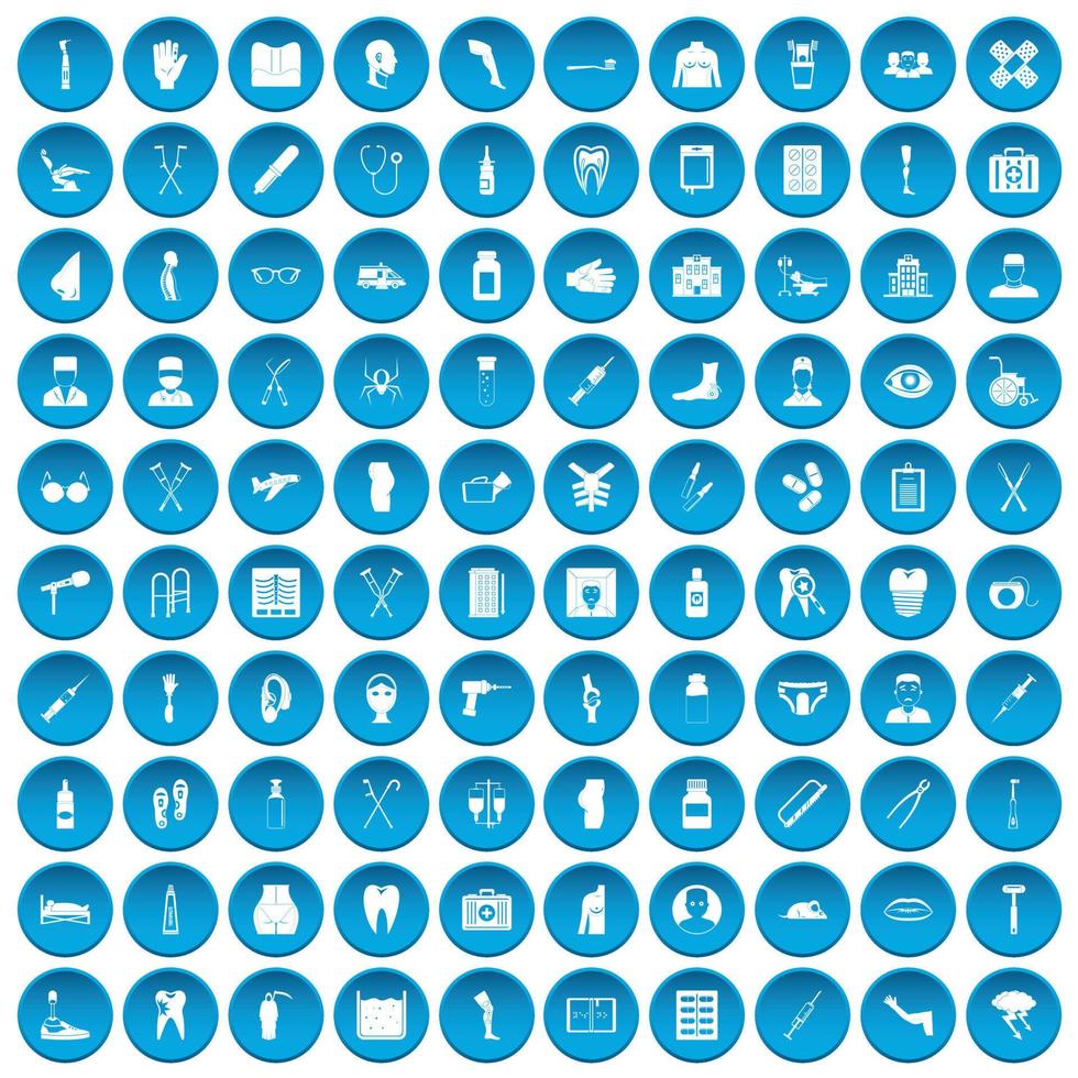 100 iconos de atención médica en azul vector