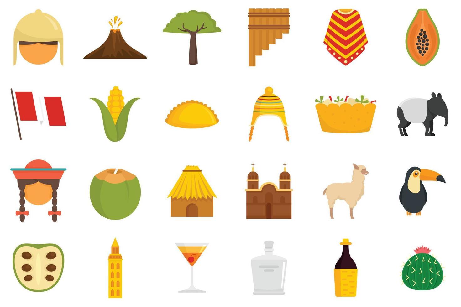 Peru icons set flat vector isolated