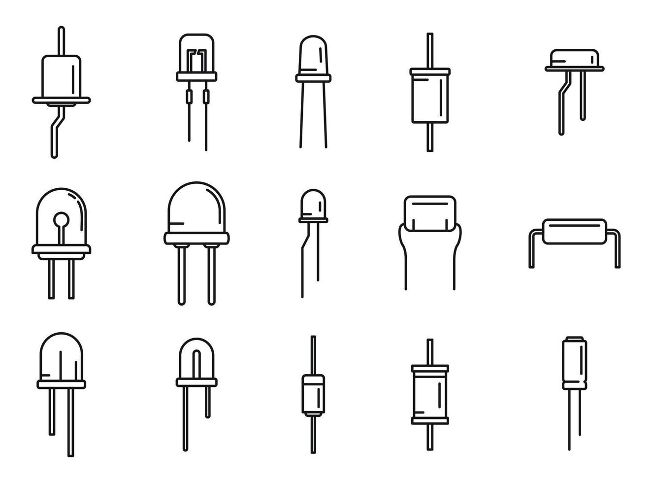 Diode icons set outline vector. Anode light vector