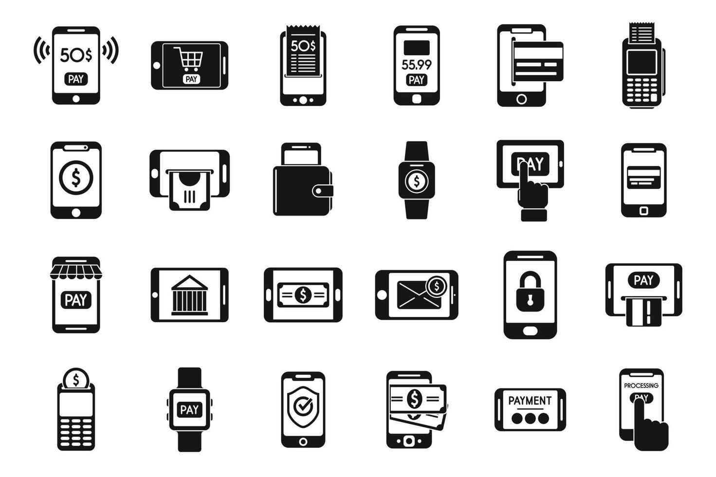 Mobile payment icons set simple vector. Money bank vector