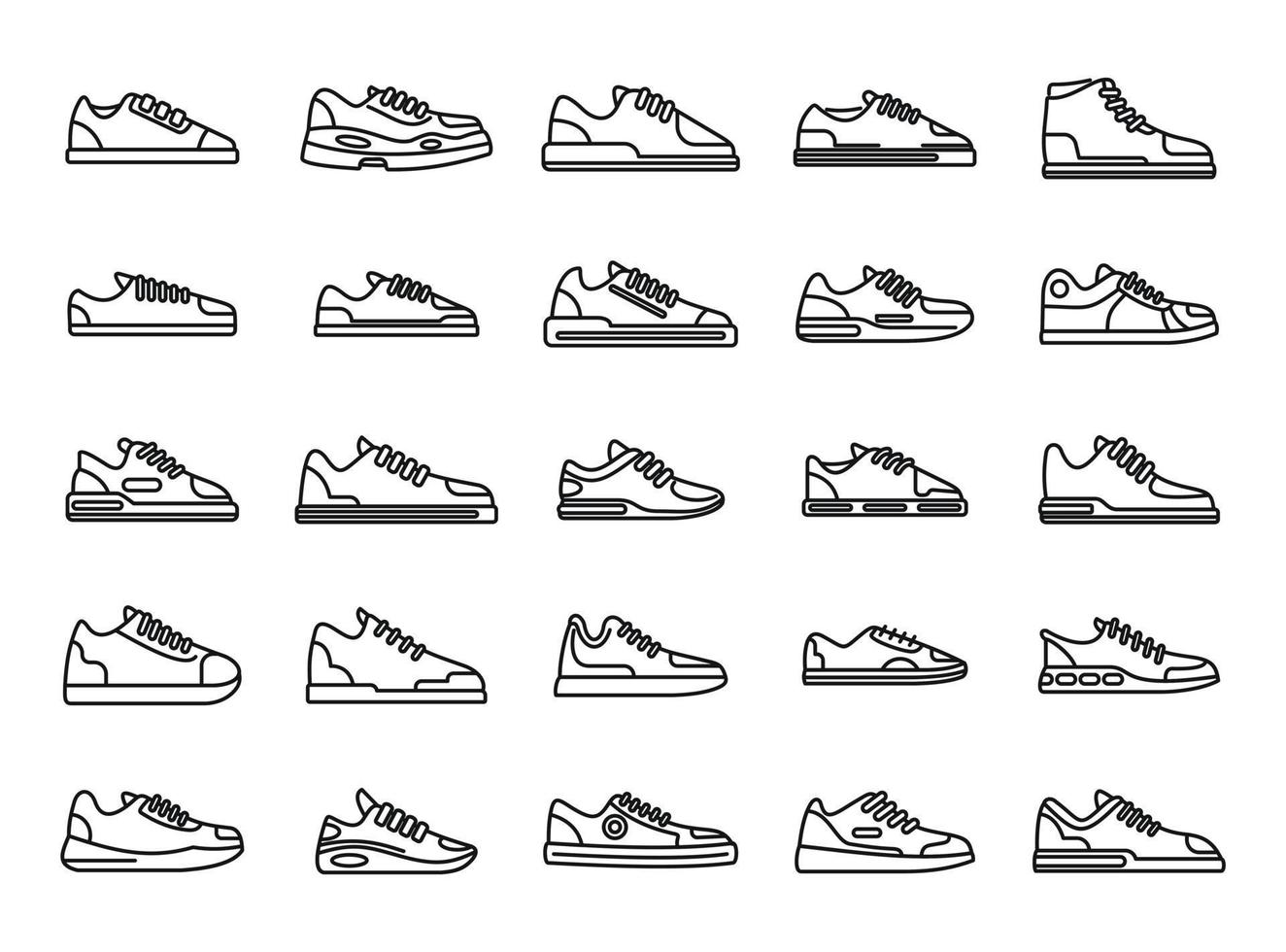 iconos de zapatillas establecer vector de contorno. zapato de niña