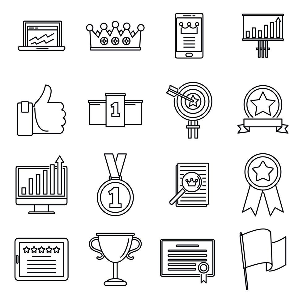 Success excellence icons set, outline style vector