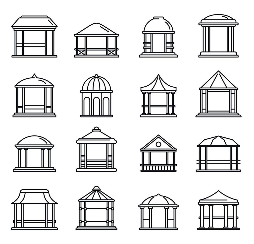 Summer gazebo icons set, outline style vector