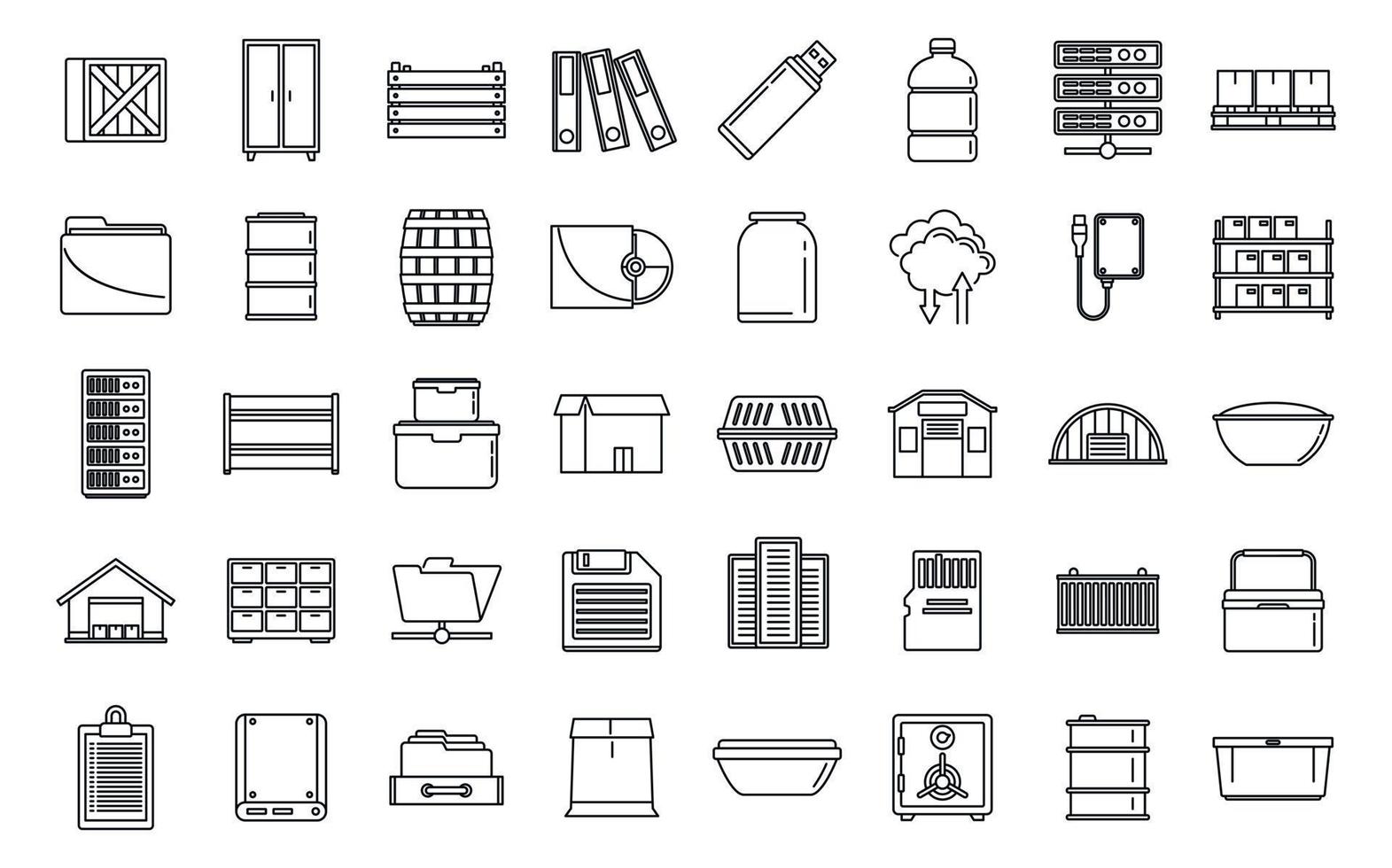 Storage box icons set, outline style vector