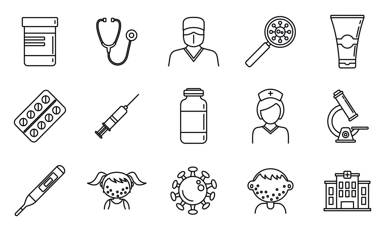 Health chicken pox icons set, outline style vector