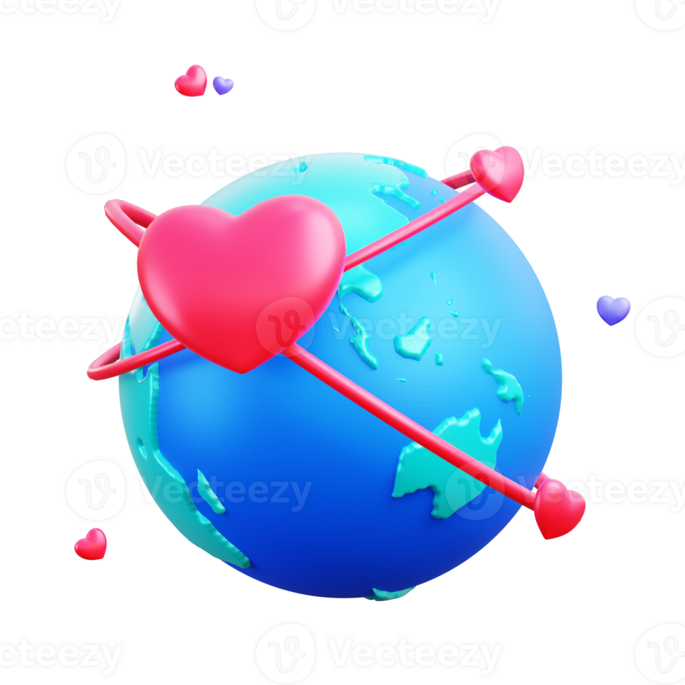 3d valentine love earth object png