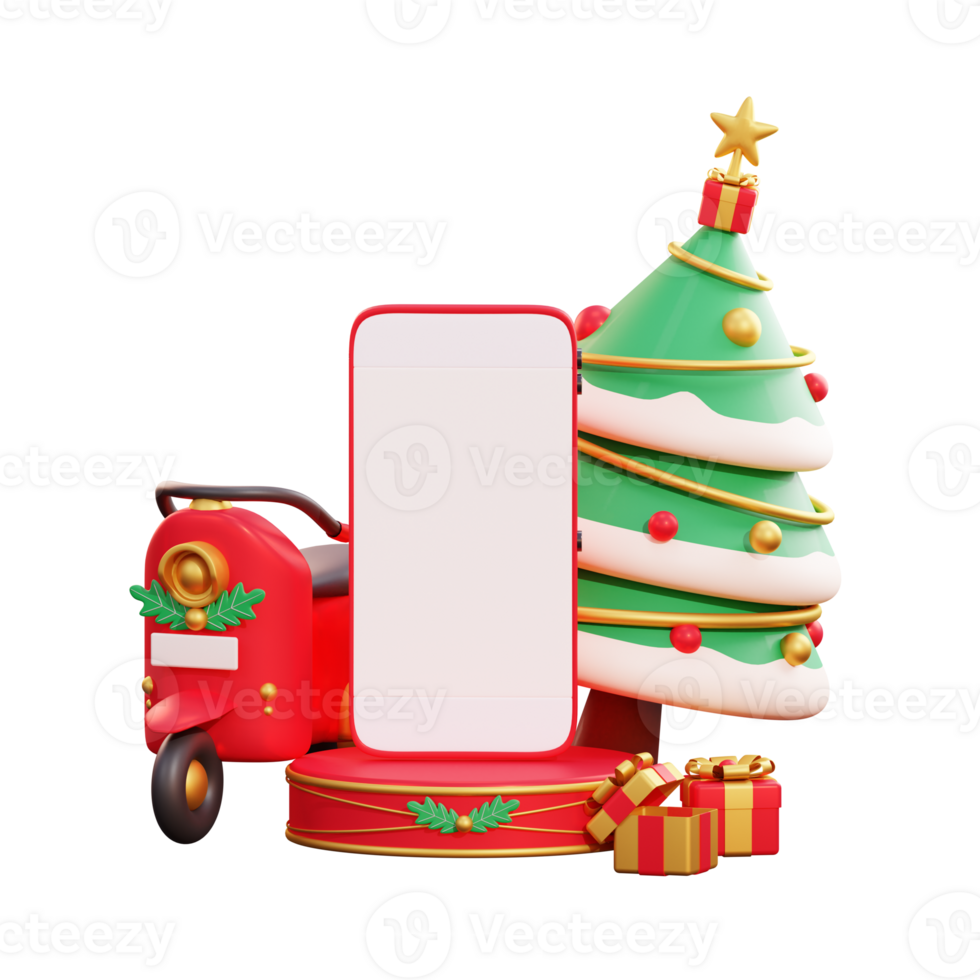 banner di vendita flash di buon natale con smartphone 3d e ornamenti natalizi png