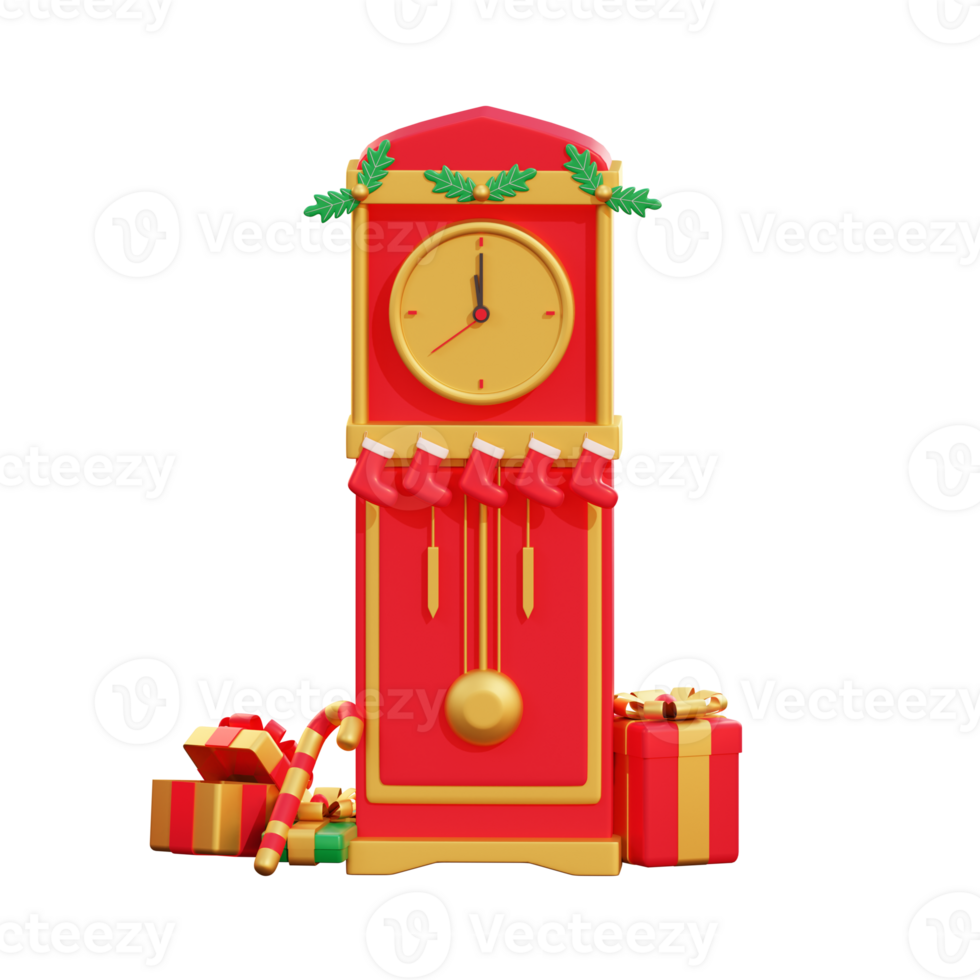 3d christmas giftbox and clock png
