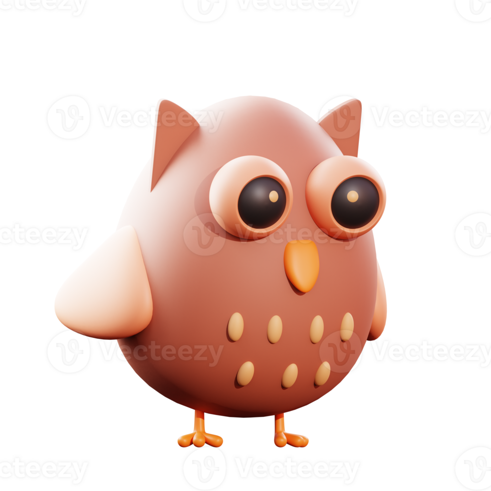 Cute owl 3d illustration png