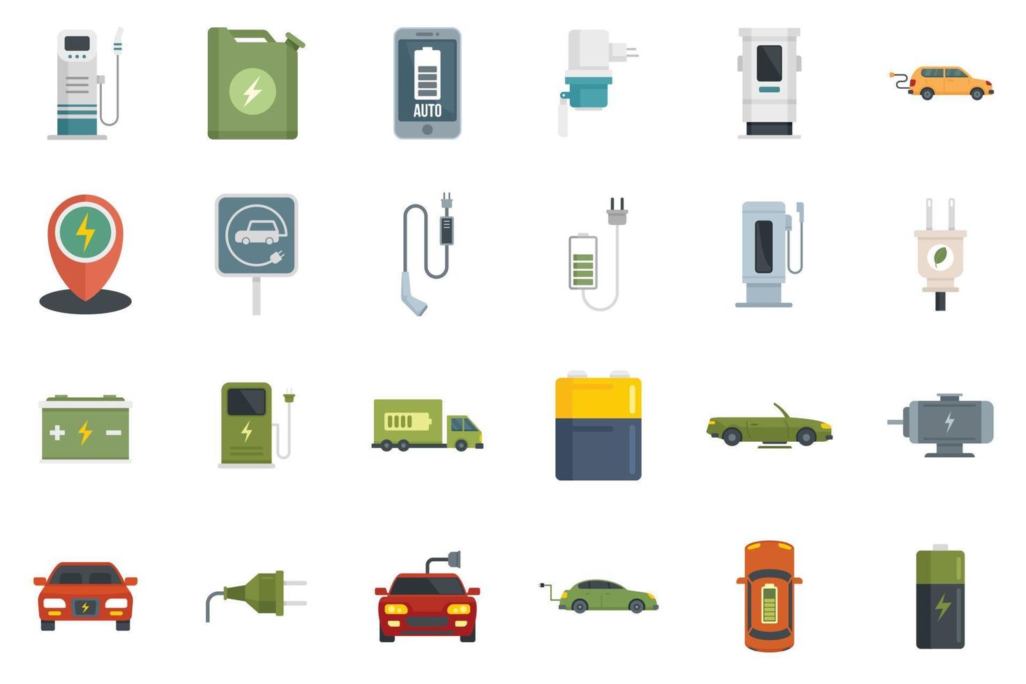 Hybrid car icons set flat vector isolated