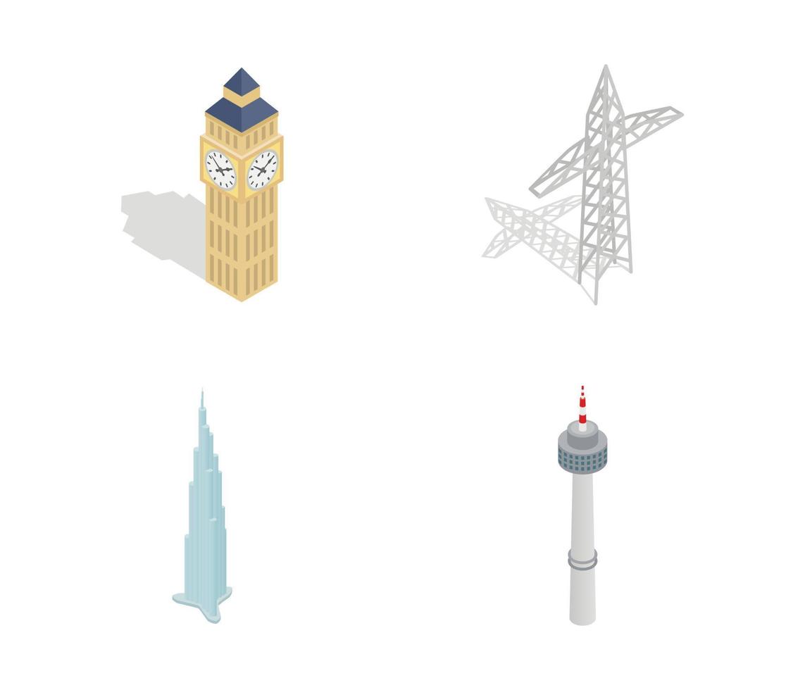 Tower icon set, isometric style vector