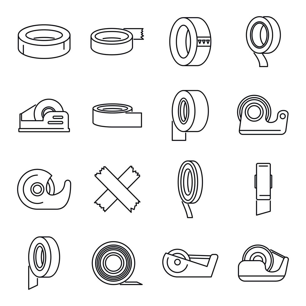 Scotch tape office icons set, outline style vector