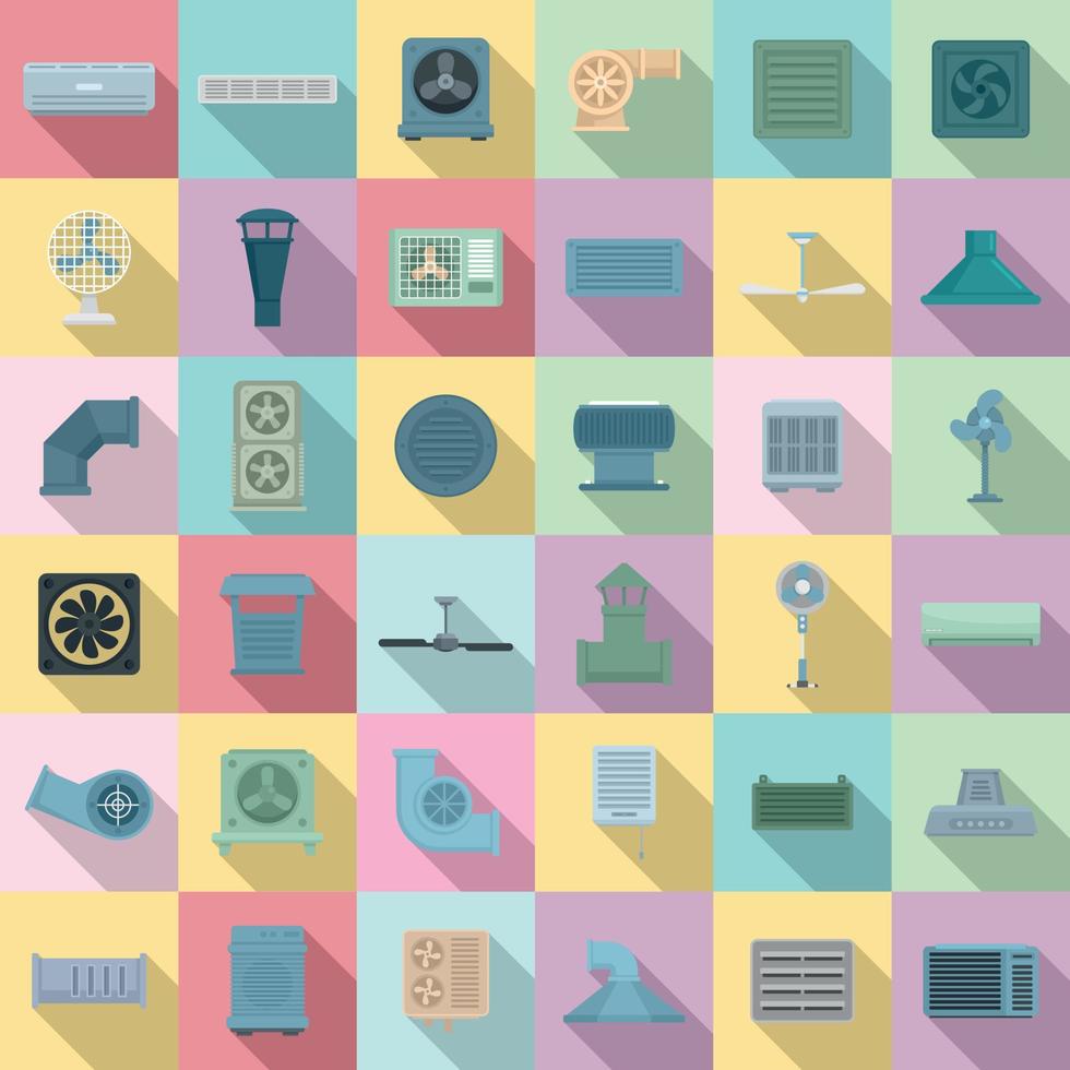 Ventilation icons set, flat style vector