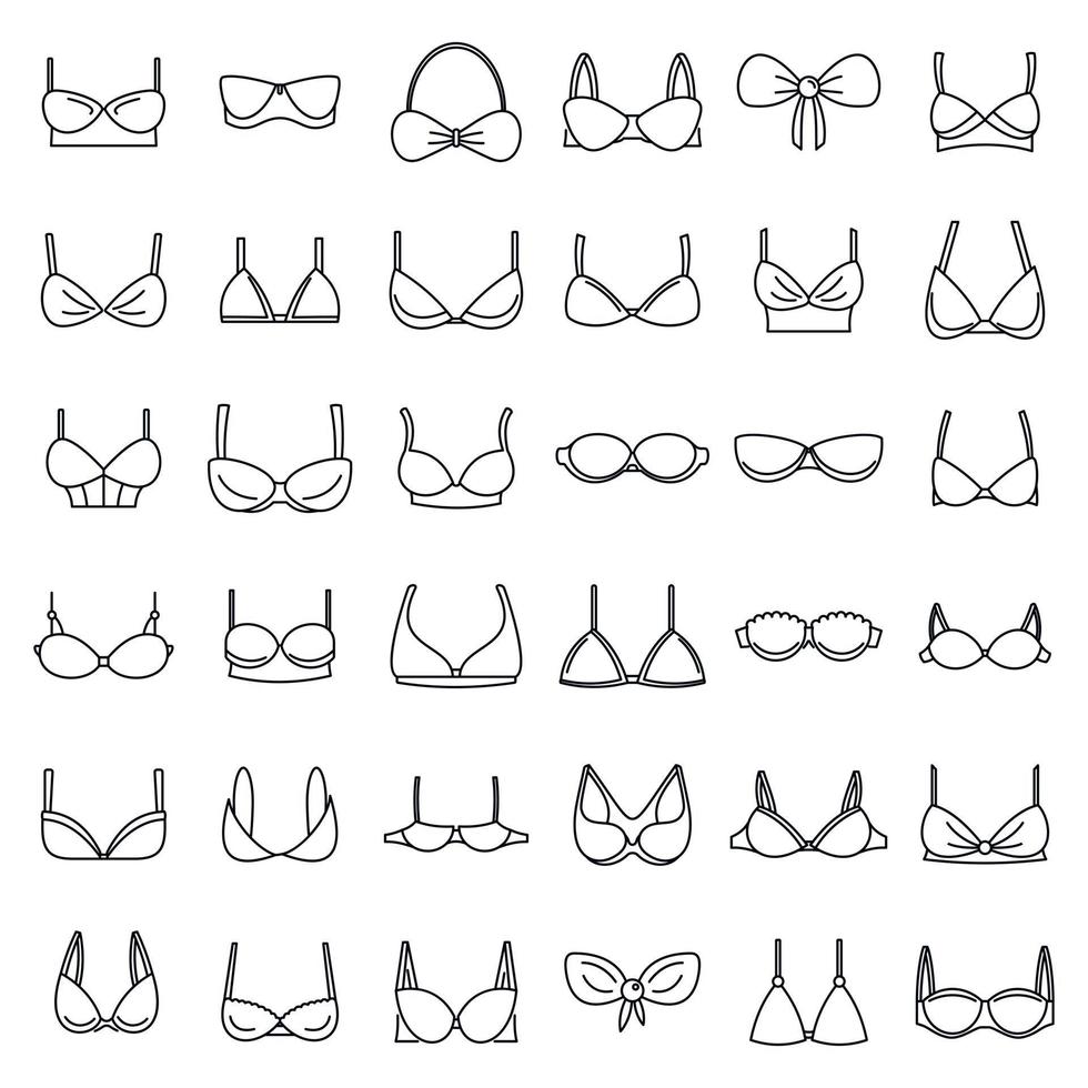 Modern bra icons set, outline style vector