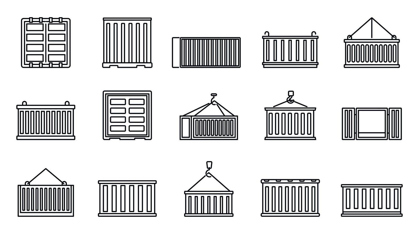 Cargo container storage icons set, outline style vector