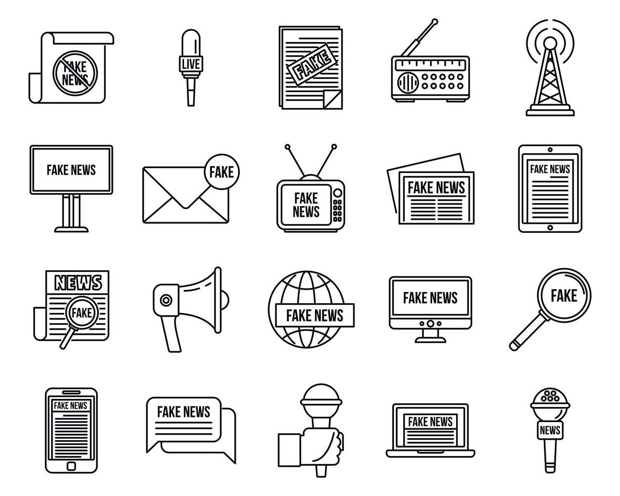 Modern fake news icons set, outline style vector