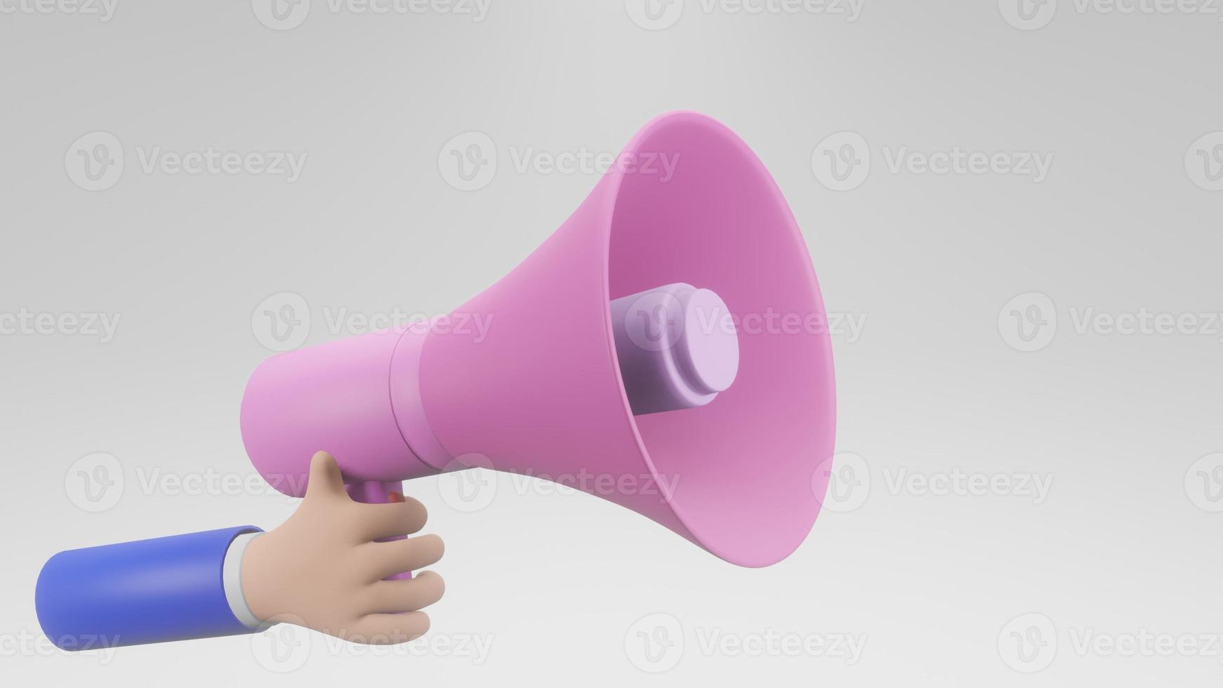 3D render Cartoon hand  holding megaphone loudspeaker isolate background. 3d render illustration. photo