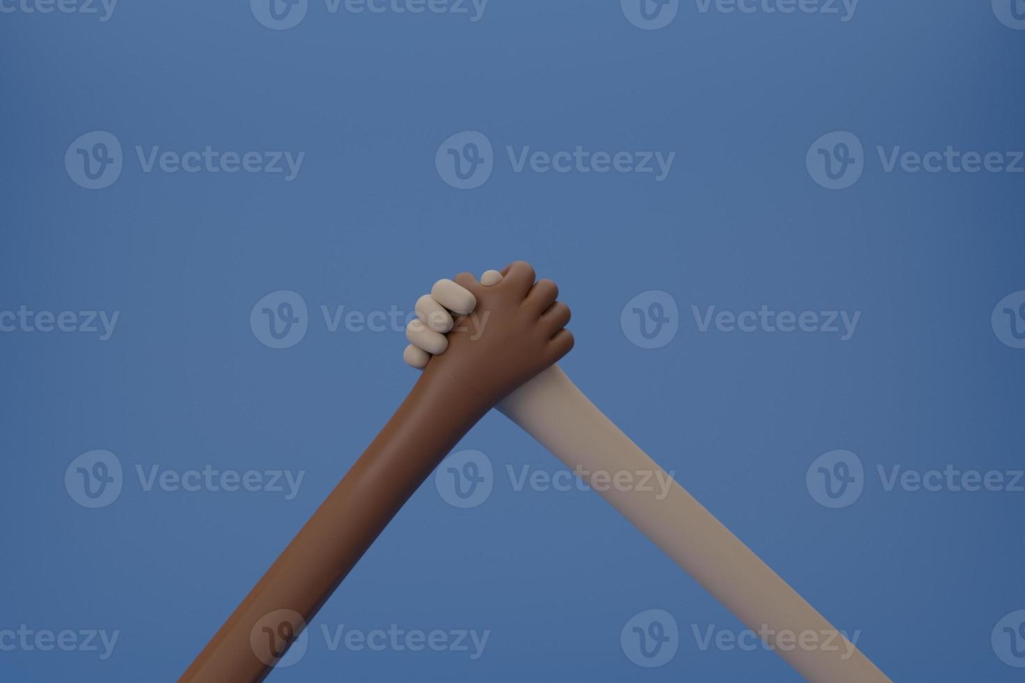 Hold one's hands continuous line drawing. People shaking hands one line.african american, people of color,prejudice discrimination activism, . Diversity concept. 3D Rendering illustration. photo