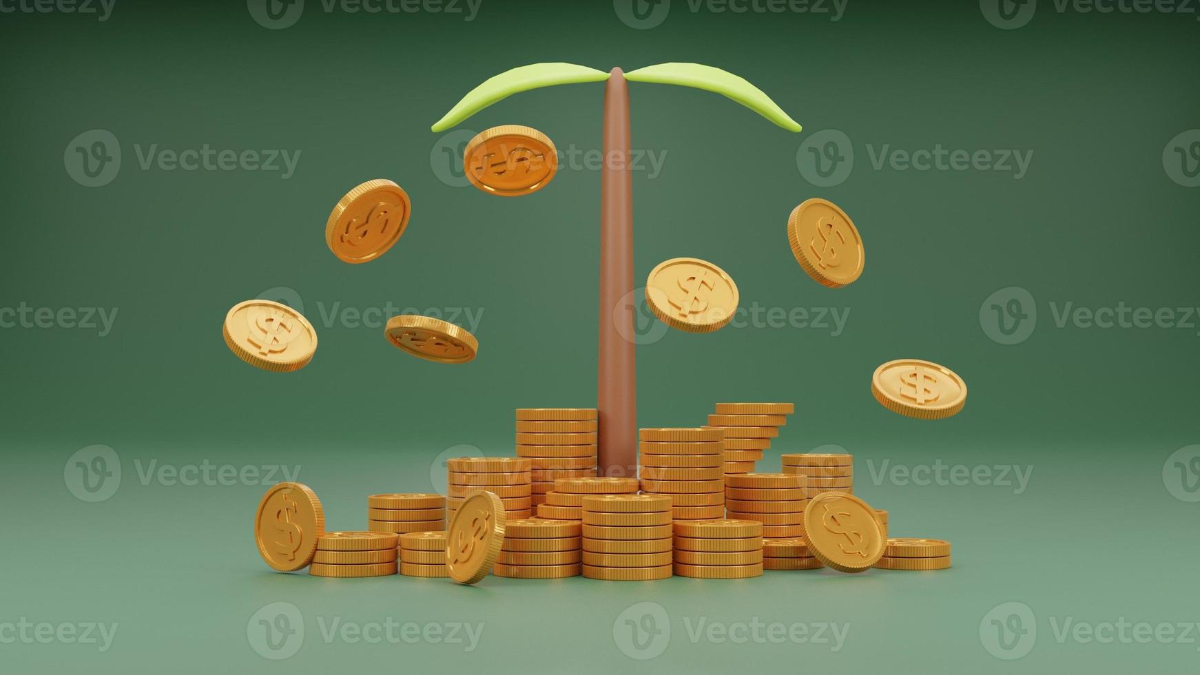 money tree coin plant for save money or banking concept.minimal showing financial coins stacks growing invesment with tree on money Business development concept. 3d render illustration photo