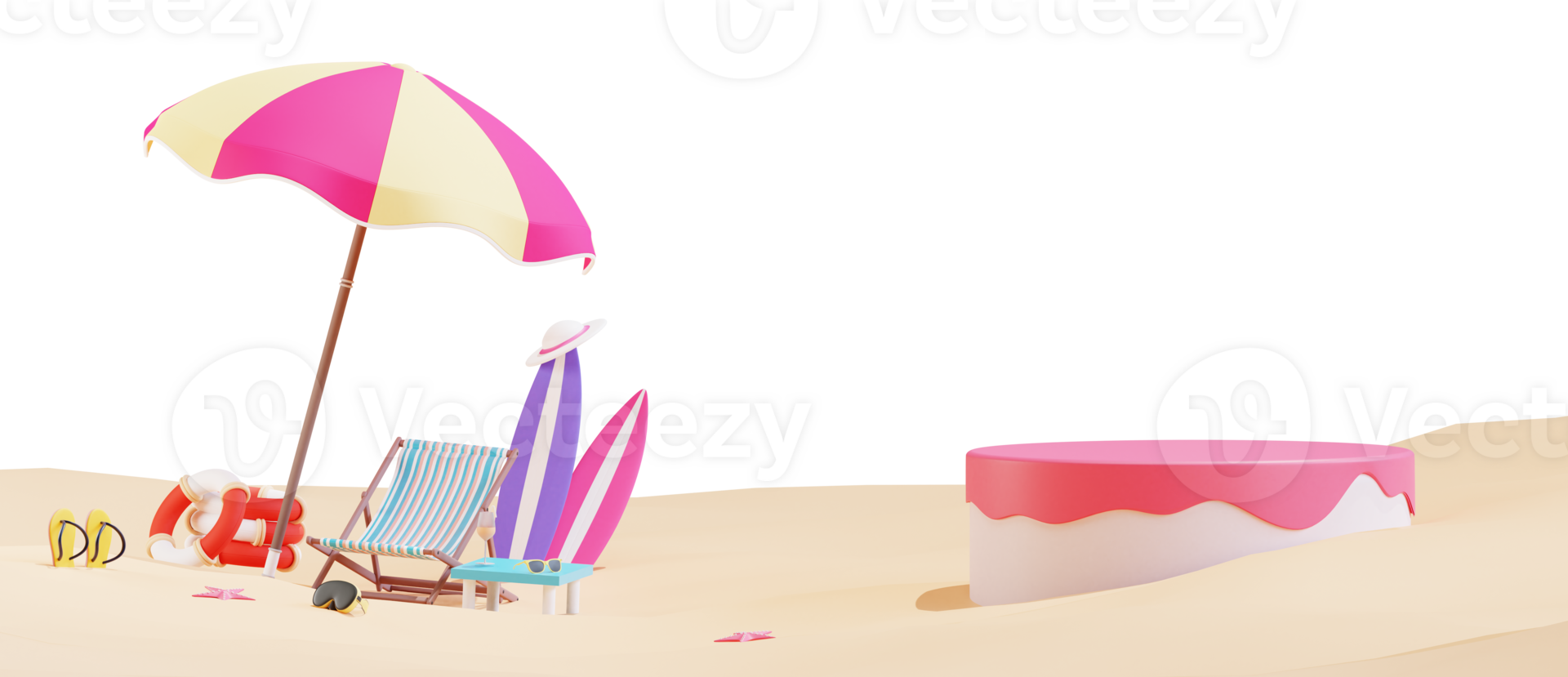 Summer beach banner template with 3d illustration png