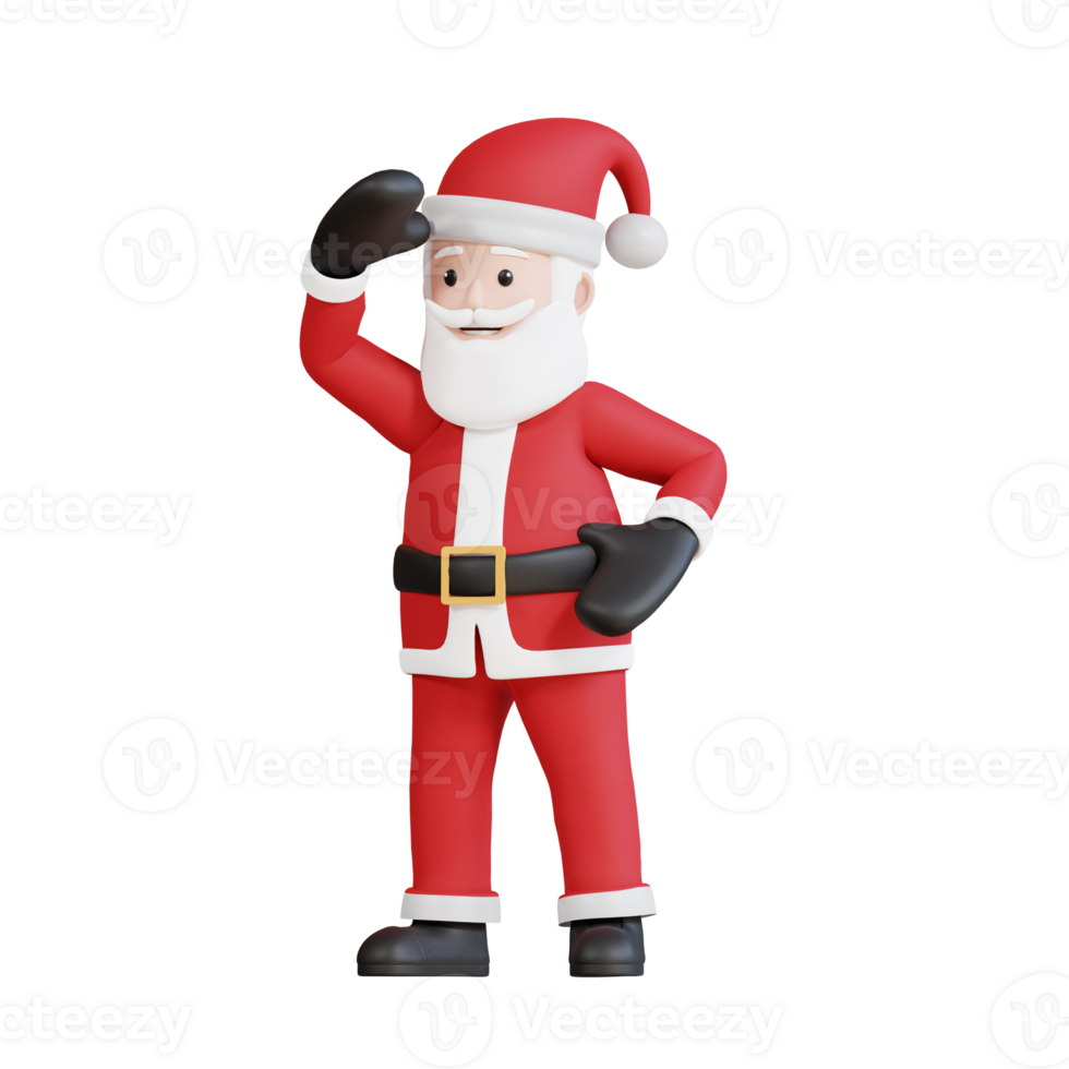 Santa claus mascot 3d character looking for something png