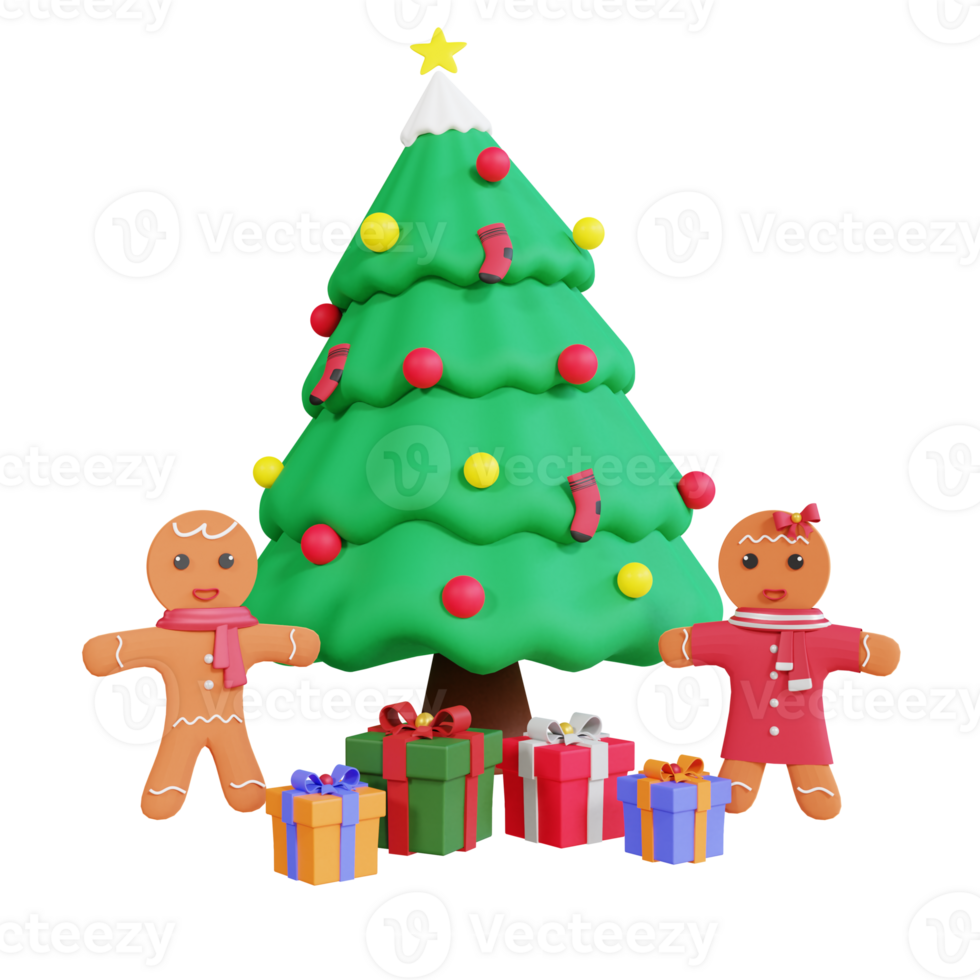 3d christmas tree with gingerbread png