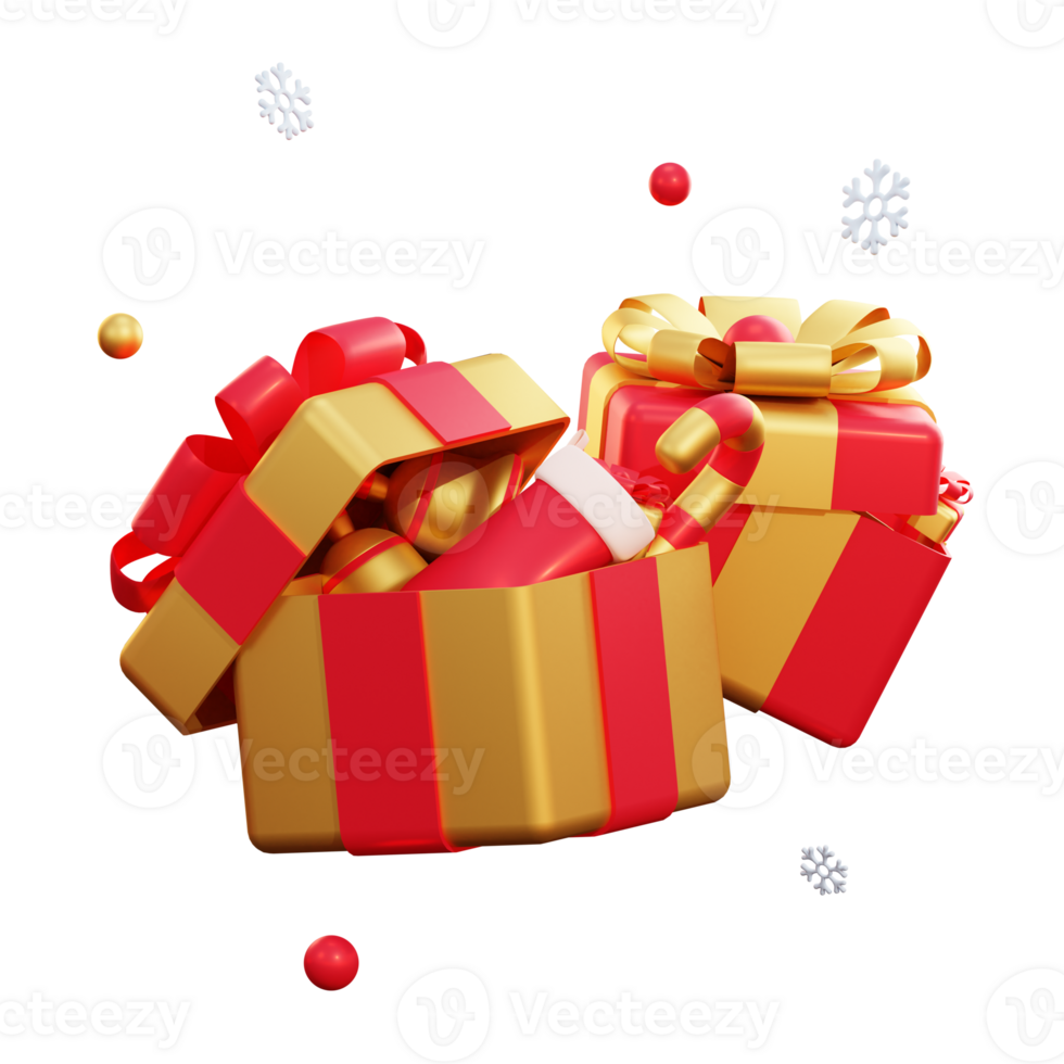 3D-Weihnachten goldene Geschenkbox und Schneeflocke png