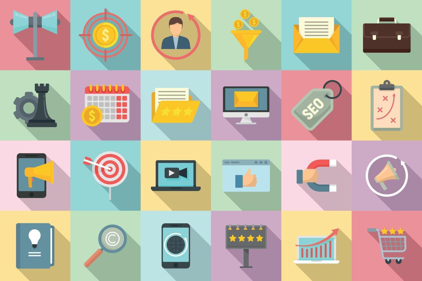 Remarketing icons set, flat style vector